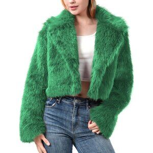 Women's Fur Coats Plus Size Cropped Faux Fuzzy Jacket Fluffy Fall Coat Green